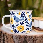 Floral Bird Enamel Mug for Nature Lovers