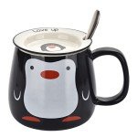 Funny Penguin Mug with Lid and Spoon, 15 oz