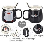 Funny Penguin Mug with Lid and Spoon, 15 oz