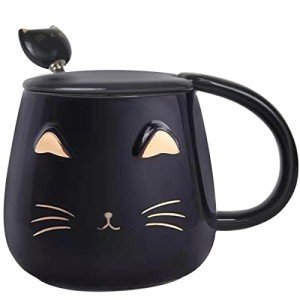 Funny Cat Mug with Lid & Spoon