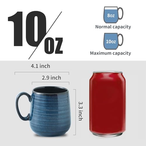 Set of 6 Ceramic Coffee Mugs, 10 oz, Blue