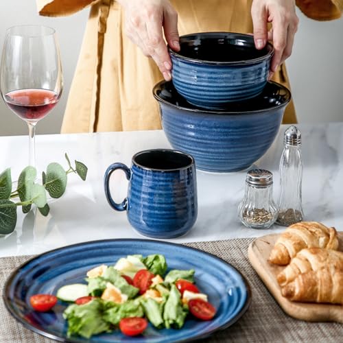 Set of 6 Ceramic Coffee Mugs, 10 oz, Blue