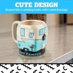 Happy Camper Trailer Funny Coffee Mug with Flamingo