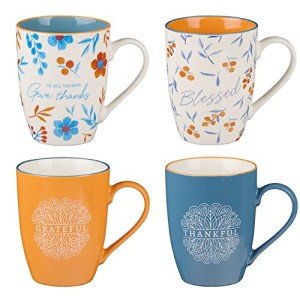 Thankful and Grateful Floral Coffee Mug Set