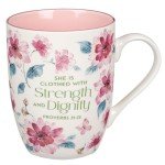 Strength & Dignity Pink Floral Coffee Mug