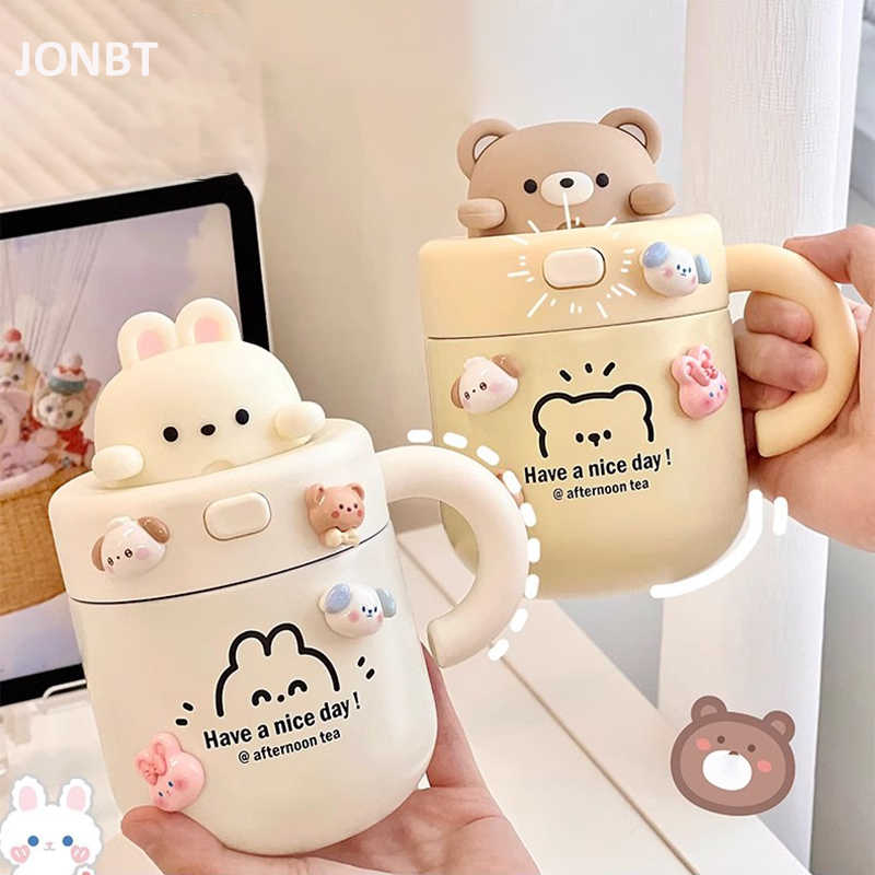 Kawaii Bear Insulated Coffee Tumbler Straw Lid