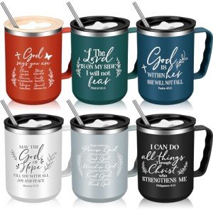 6 Funny Christian Coffee Mugs with Lids and Straws