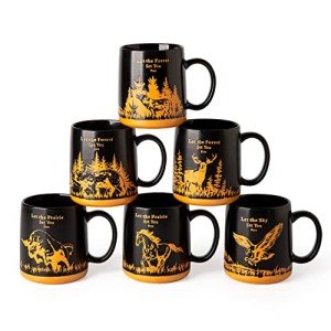 Set of 6 Funny Animal Mugs - Black