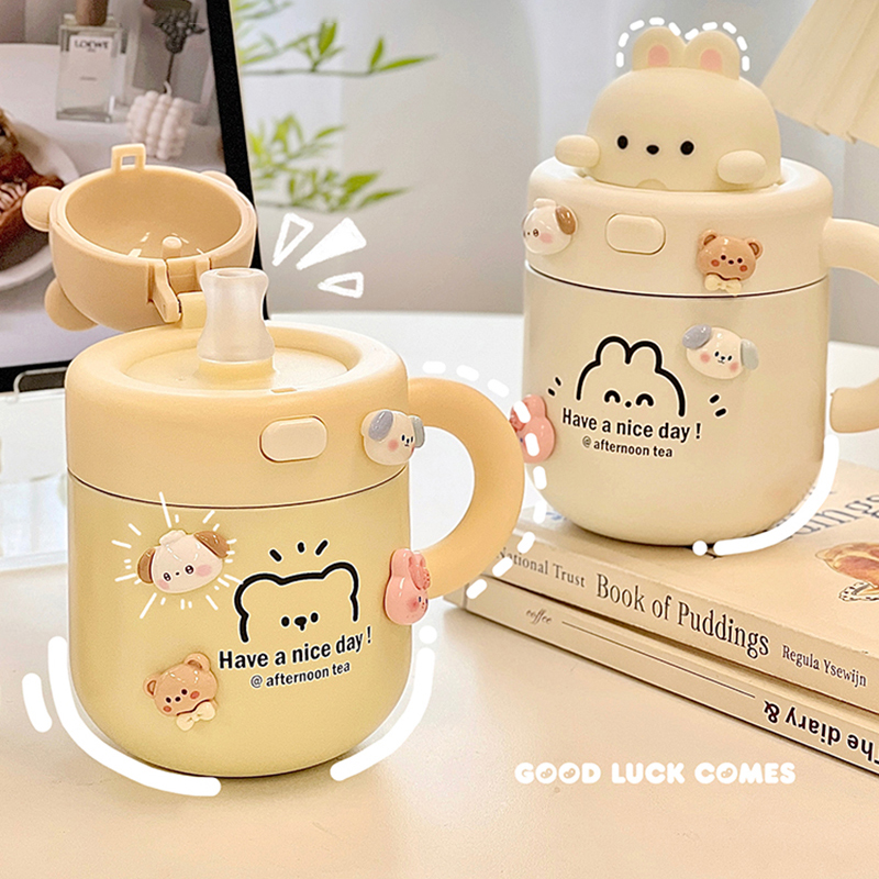 Kawaii Bear Insulated Coffee Tumbler Straw Lid