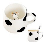 Cute 3D Cow Mug with Lid and Spoon