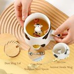 Cute 3D Cow Mug with Lid and Spoon