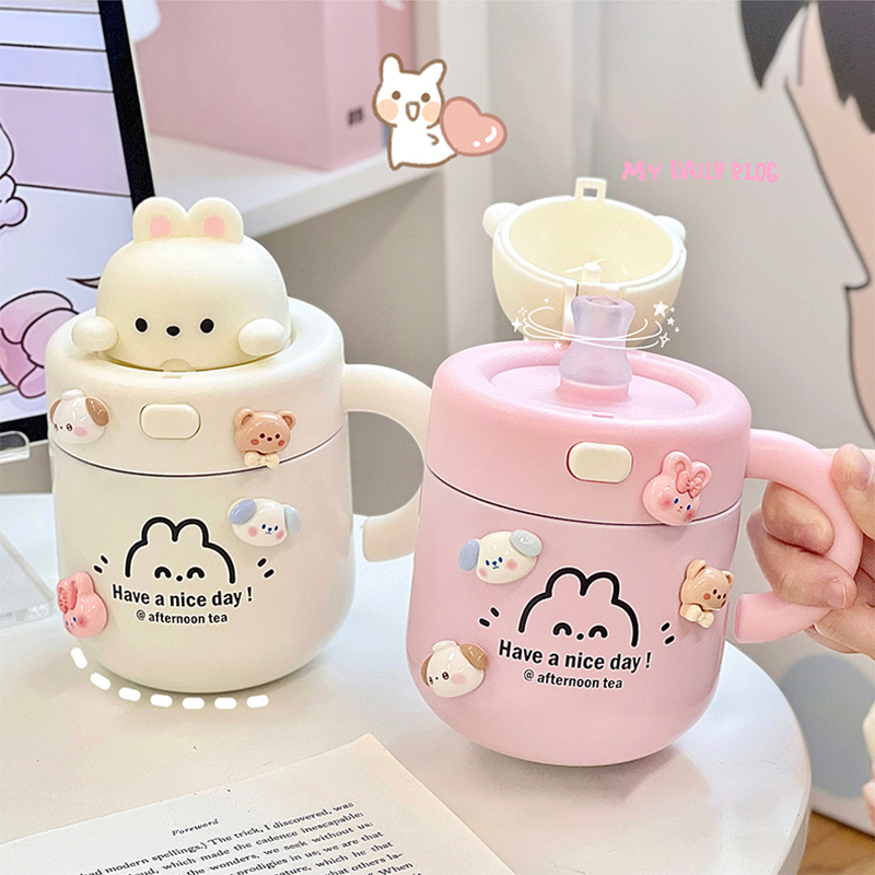 Kawaii Bear Insulated Coffee Tumbler Straw Lid