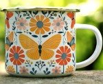 Floral Butterfly Camping Mug for Nature Lovers