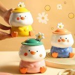 Funny Yellow Duck Mug with Spoon and Lid