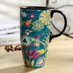 Floral Symphony Green Bird Coffee Mug 17oz