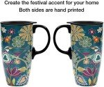 Floral Symphony Green Bird Coffee Mug 17oz