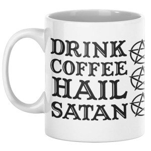 LookHUMAN Ceramic Hail Satan Coffee Mug - Funny Drink Cups as Meme Cup & Atheist Gifts, Double-sided Print Dark Humor Coffee Cup, Dishwasher Safe Novelty Coffee Mugs, Fun Coffee Cups, 11oz
