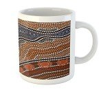 Lunarable Art Mug, Aboriginal Culture Inspired Abstract Nature Scene Native Australian Illustration, Ceramic Coffee Mug Cup for Water Tea Drinks, 11 oz, Orange Brown