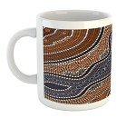 Lunarable Art Mug, Aboriginal Culture Inspired Abstract Nature Scene Native Australian Illustration, Ceramic Coffee Mug Cup for Water Tea Drinks, 11 oz, Orange Brown