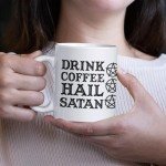 LookHUMAN Ceramic Hail Satan Coffee Mug - Funny Drink Cups as Meme Cup & Atheist Gifts, Double-sided Print Dark Humor Coffee Cup, Dishwasher Safe Novelty Coffee Mugs, Fun Coffee Cups, 11oz