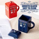 LUCYLANKER Doctor Who Tardis Police Box Ceramic Mug Cup with Lid,Square Shaped Ceramic Coffee Mug,Holds 450ML of Your Favorite Coffee, Tea, Or Other Drink, Funny Creative Gift Kids Men