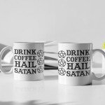 LookHUMAN Ceramic Hail Satan Coffee Mug - Funny Drink Cups as Meme Cup & Atheist Gifts, Double-sided Print Dark Humor Coffee Cup, Dishwasher Safe Novelty Coffee Mugs, Fun Coffee Cups, 11oz