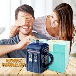 LUCYLANKER Doctor Who Tardis Police Box Ceramic Mug Cup with Lid,Square Shaped Ceramic Coffee Mug,Holds 450ML of Your Favorite Coffee, Tea, Or Other Drink, Funny Creative Gift Kids Men