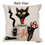 HGOD DESIGNS Cat Pillow Case,Happy and Funny Cat Cartoon Character with Big Mug Full of Coffee Cotton Linen Polyester Decorative Home Decor Sofa Couch Desk Chair Bedroom 16x16inch