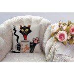 HGOD DESIGNS Cat Pillow Case,Happy and Funny Cat Cartoon Character with Big Mug Full of Coffee Cotton Linen Polyester Decorative Home Decor Sofa Couch Desk Chair Bedroom 16x16inch