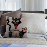 HGOD DESIGNS Cat Pillow Case,Happy and Funny Cat Cartoon Character with Big Mug Full of Coffee Cotton Linen Polyester Decorative Home Decor Sofa Couch Desk Chair Bedroom 16x16inch