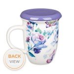 Christian Art Gifts Rose Floral Ceramic Coffee Mug with Purple Lid – 13 oz. Lead and Cadmium-free Inspirational Scripture Coffee and Tea Mug for Women with Bible Verse: Be Still and Know – Psalm 46:10