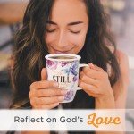 Christian Art Gifts Rose Floral Ceramic Coffee Mug with Purple Lid – 13 oz. Lead and Cadmium-free Inspirational Scripture Coffee and Tea Mug for Women with Bible Verse: Be Still and Know – Psalm 46:10