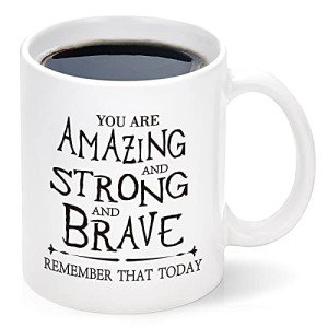 Cabtnca Thank You Gifts, Inspirational Gifts for Women, Men, Coworker, Nurse, Teacher, Best Friends, Encouragement Birthday Gifts for Women, You Are Amazing And Strong And Brave Mug 11Oz