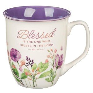 Christian Art Gifts Large Ceramic Inspirational Scripture Coffee & Tea Mug for Women: Blessed Encouraging Rose Gold Bible Verse, Novelty Drinkware for Home & Kitchen, Multicolor Purple Floral, 14 oz.