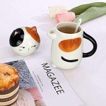 Large Cute Ceramic Coffee Mug with Lid and Spoon Fun Cat Cup for Women Ladies Unique 3D Kawaii Cat Coffee Mugs Lover Mom Gift Animal Funny Christmas Cups Adorable Porcelain Girls Novelty Mug