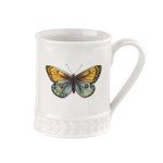 Portmeirion Botanic Garden Harmony 12 oz Embossed Tankard Mug, Blue Amber Butterfly - Fine Earthenware Coffee & Tea Cup, Dishwasher & Microwave Safe - Nature-Inspired for Cottagecore Tableware