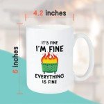 Bubble Hugs Funny Coffee Mug 15 oz, It's Fine I'm Fine Everything Is Fine Dumpster Fire Humor Joke Sarcastic Gift for Family Best Friend Coworkers, White