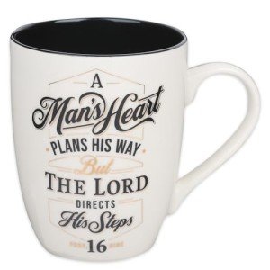 Christian Art Gifts Inspirational Ceramic Coffee & Tea Scripture Mug for Men: A Man's Heart Encouraging Bible Verse Proverb, Lead-free Non-toxic Drinkware, Golden Foil Accents, White & Black, 12 oz.