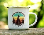 Adventure Awaits Retro Enamel Campfire Mug, Outdoor Enthusiast Camping Coffee Cup, Mountain Nature Hiking Camp Lover Gift (12oz)