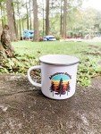 Adventure Awaits Retro Enamel Campfire Mug, Outdoor Enthusiast Camping Coffee Cup, Mountain Nature Hiking Camp Lover Gift (12oz)
