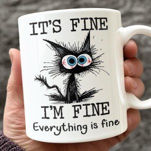 Kraftiful Funny Cat Coffee Mug, Cat Mugs For Cat Lovers Women, Its Fine Im Fine Everythings Fine Mug, Cat Cup, Cat Mug, Gifts For Cat Lovers For Women, Cat Coffee Mugs For Cat Lovers, Black Cat Cups