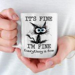 Kraftiful Funny Cat Coffee Mug, Cat Mugs For Cat Lovers Women, Its Fine Im Fine Everythings Fine Mug, Cat Cup, Cat Mug, Gifts For Cat Lovers For Women, Cat Coffee Mugs For Cat Lovers, Black Cat Cups