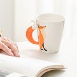 Cute Ceramic Fox Coffee Mug with Handle, 3D Animal Coffee Cup for Milk Tea