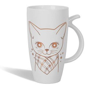 Teagas 20oz White Large Ceramic Cute Cat Coffee Mug Tall Animal Mug
