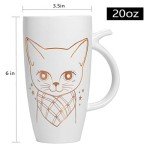 Teagas 20oz White Large Ceramic Cute Cat Coffee Mug Tall Animal Mug