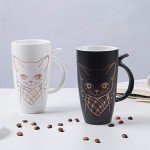 Teagas 20oz White Large Ceramic Cute Cat Coffee Mug Tall Animal Mug