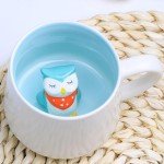 Animal Inside Cup Owl Mugs 12 OZ Funny Coffee Mugs with Handle Cute Coffee Mugs Tea Cups with Spoon Kids Mugs Ceramic Cups Novelty Cups Gift for Women Friends Unique Coffee Mug for Birthday Party