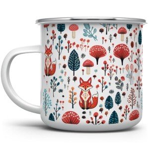 Woodland Fox Coffee Tea Hot Chocolate Campfire Mug, Forest Mushroom Nature Camping Cup (12oz)