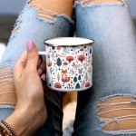 Woodland Fox Coffee Tea Hot Chocolate Campfire Mug, Forest Mushroom Nature Camping Cup (12oz)