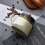 Rustic Coffee Mug, Ceramic Mug Wide Bottom 13 Ounce with Reactive Glaze, Dishwasher and Microwave Safe, Unique for Daily Use, Coffee Tone